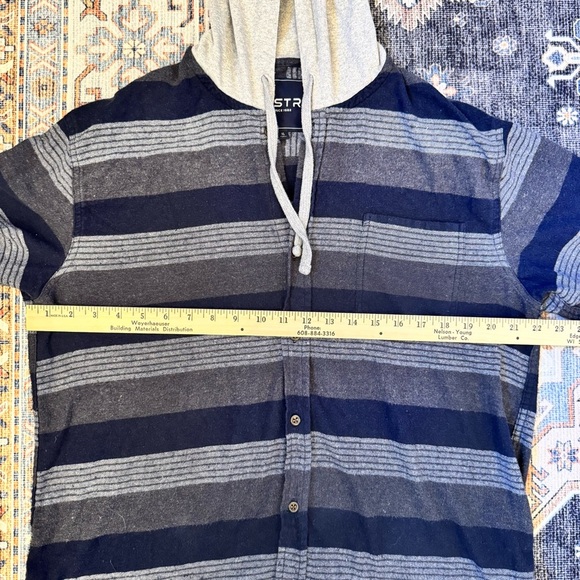 VSTR Men's Navy and Gray Striped Hooded Button Up Sweater 100% Cotton Size XL - Picture 8 of 11